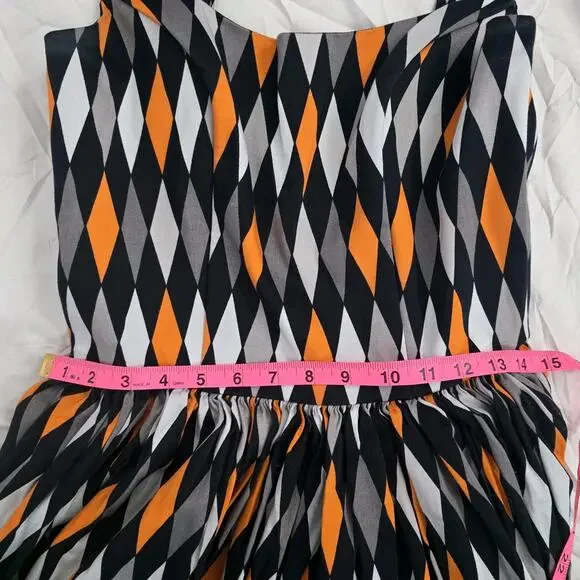 PINUP COUTURE PUG Jenny Halloween Harlequin Dress Large Black Orange Vintage - Picture 8 of 11